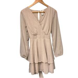 Japna Long Sleeve Chiffon Dress Large Animal Print Surplice‎ Neckline Lined